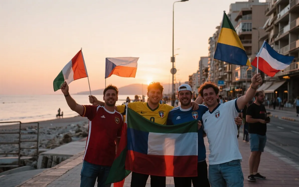 世界杯期间洛杉矶海滩附近聚集的球迷